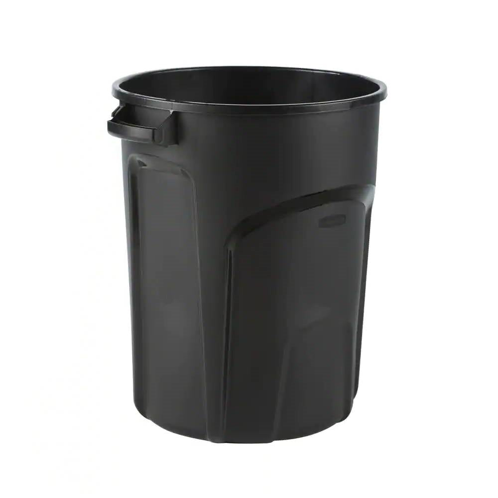 32-Gallon Black Plastic Indoor Outdoor Trash Can with Lid - Made in USA