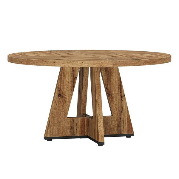 Modern Kitchen 4-Person Circular Dining Table in Retro Brown Wood Finish