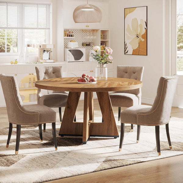 Modern Kitchen 4-Person Circular Dining Table in Retro Brown Wood Finish