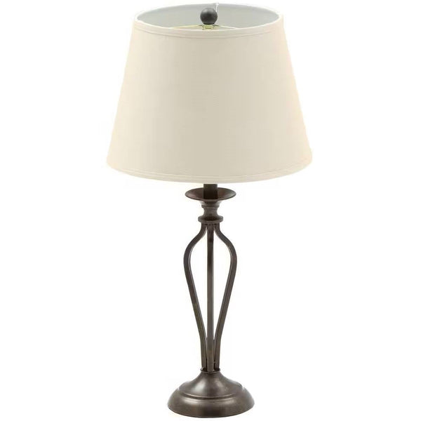 Traditional Bronze Metal Finish Table Lamp with Beige Linen Shade