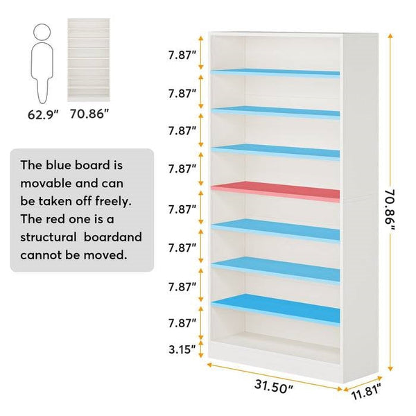 Modern 8-Shelf Shoe Rack Shelving Unit for Closet Storage in White Wood Finish