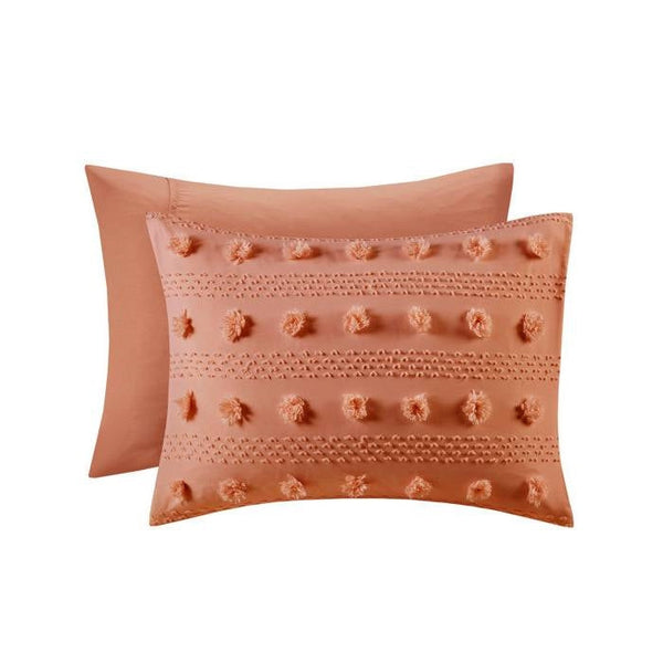 Full/Queen 3-Piece Rust Orange Pompom Microfiber Comforter Set