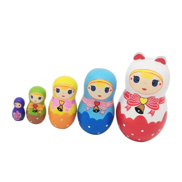 5pcs Cute Little Girl Handmade Wooden Russian Nesting Dolls Matryoshka Dolls Kids Birthday Gifts Home Decoration