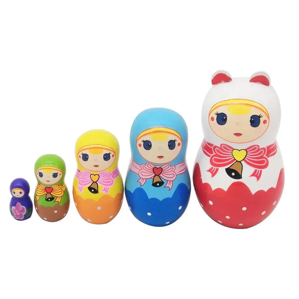 5pcs Cute Little Girl Handmade Wooden Russian Nesting Dolls Matryoshka Dolls Kids Birthday Gifts Home Decoration