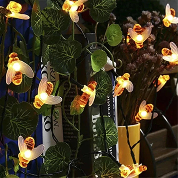 Simulation Honey Bees Solar Power String Lamp Fairy Lights Battery Garlands Garden Christmas Holiday Decor Outdoor 50LED 10M
