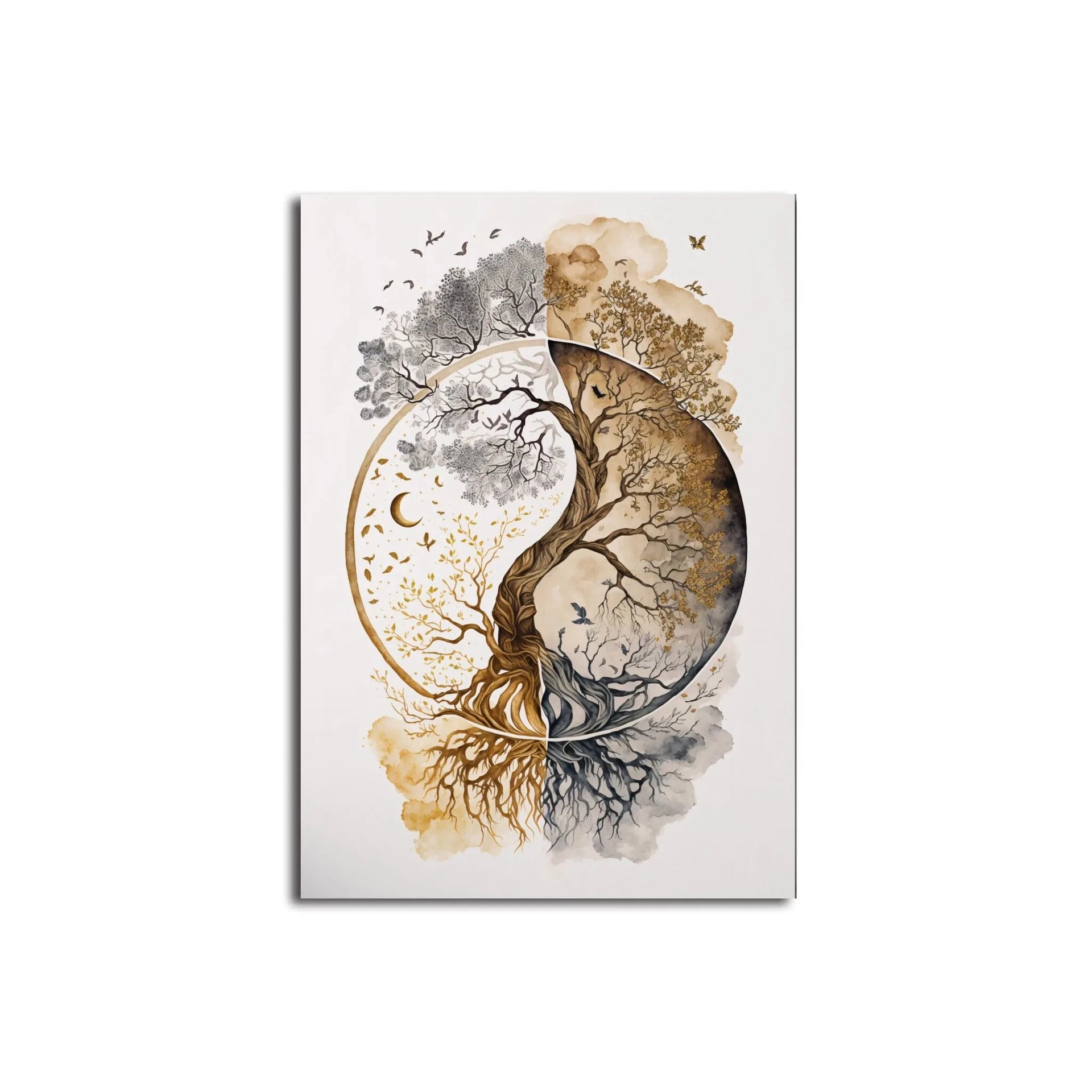 Buddha Wall Art - Yin Yang Tree Poster Canvas Painting