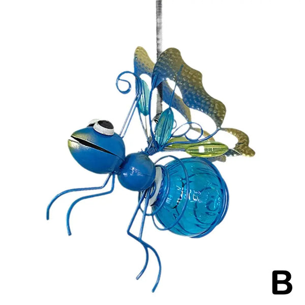 Solar Iron Insect Statue With LED Fairy Light Outdoor Waterproof Hanging Tree Ornament For Fence Yard Courtyard Garden Art Decor