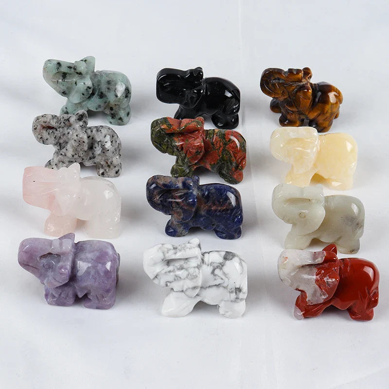 Hand Carved Gemstone Elephant Figurine, Natural Stone, Amethyst, Mini Animal Statue, Crystal Craft Chakra Meditation, Home Decor