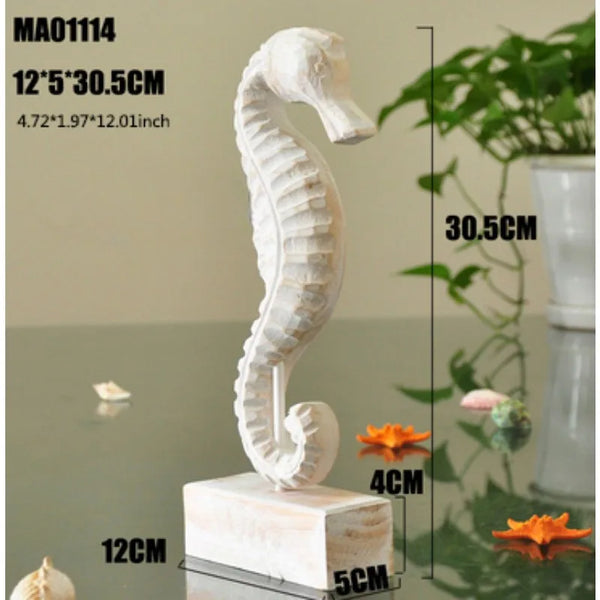 Mediterranean Style Home Decoration Accessories Wooden Crafts Starfish Conch Hippocampus Wood Carving Marine Living Room Decor