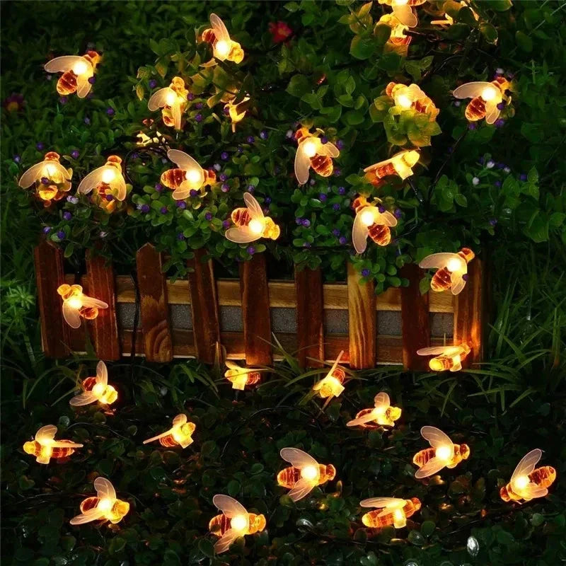 Simulation Honey Bees Solar Power String Lamp Fairy Lights Battery Garlands Garden Christmas Holiday Decor Outdoor 50LED 10M