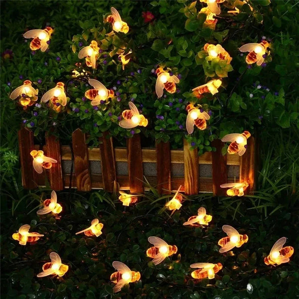 Simulation Honey Bees Solar Power String Lamp Fairy Lights Battery Garlands Garden Christmas Holiday Decor Outdoor 50LED 10M