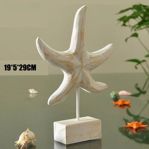 Mediterranean Style Home Decoration Accessories Wooden Crafts Starfish Conch Hippocampus Wood Carving Marine Living Room Decor