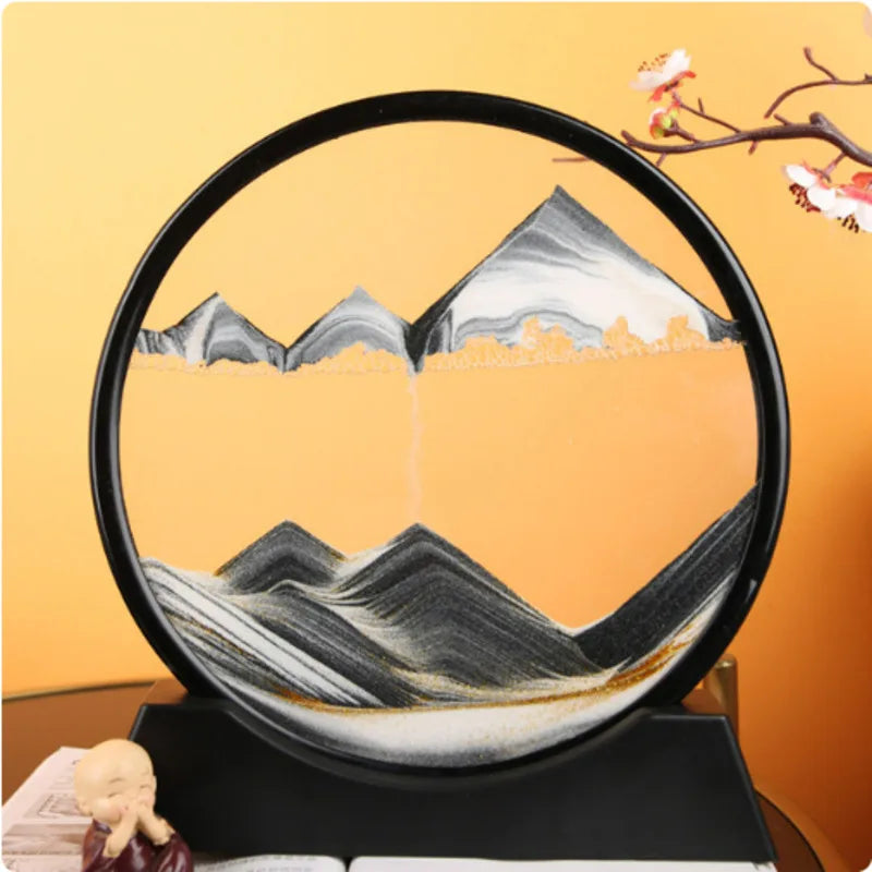 7 Inch 3D Flowing Sand Painting Art Hourglass Mountain View Sports Display Mobile Sand Table Office Living Room Home Decorations