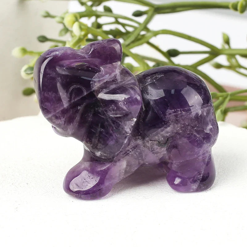 Hand Carved Gemstone Elephant Figurine, Natural Stone, Amethyst, Mini Animal Statue, Crystal Craft Chakra Meditation, Home Decor