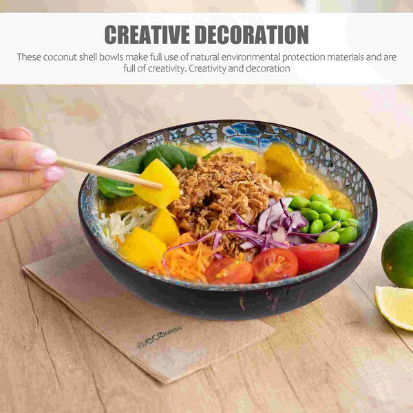 2 Pcs Coconut Shell Bowl Bowls Home Storage Key Container Salad Decoration Wooden