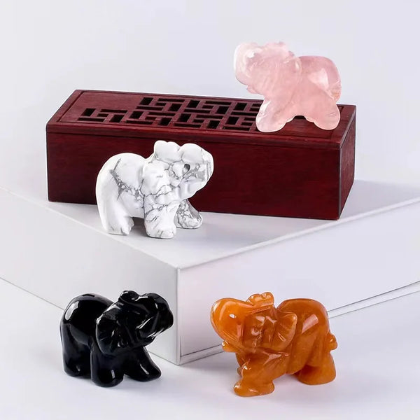 Hand Carved Gemstone Elephant Figurine, Natural Stone, Amethyst, Mini Animal Statue, Crystal Craft Chakra Meditation, Home Decor