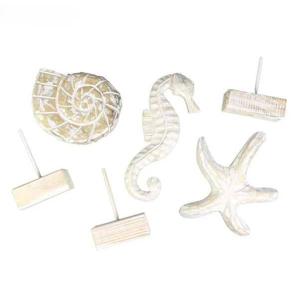 Mediterranean Style Home Decoration Accessories Wooden Crafts Starfish Conch Hippocampus Wood Carving Marine Living Room Decor
