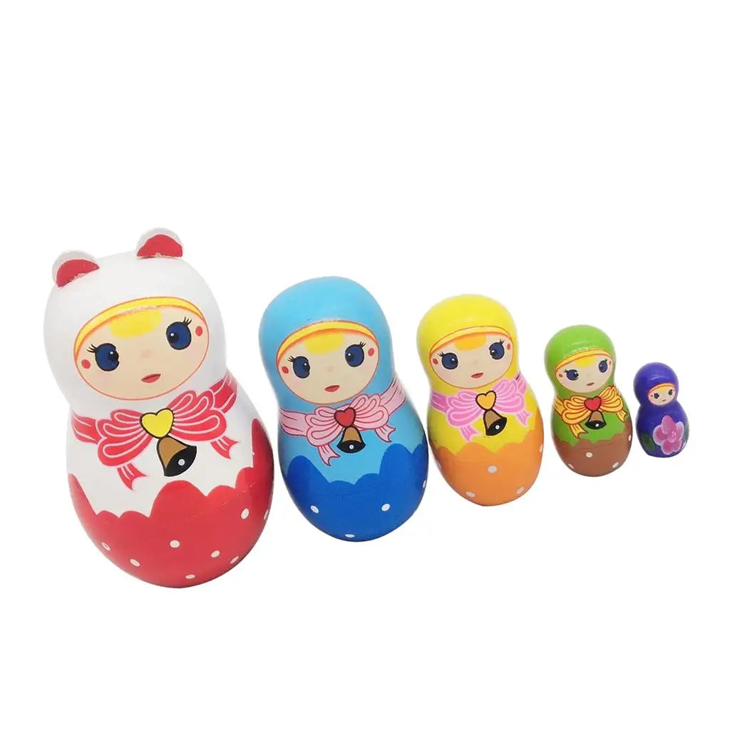 5pcs Cute Little Girl Handmade Wooden Russian Nesting Dolls Matryoshka Dolls Kids Birthday Gifts Home Decoration
