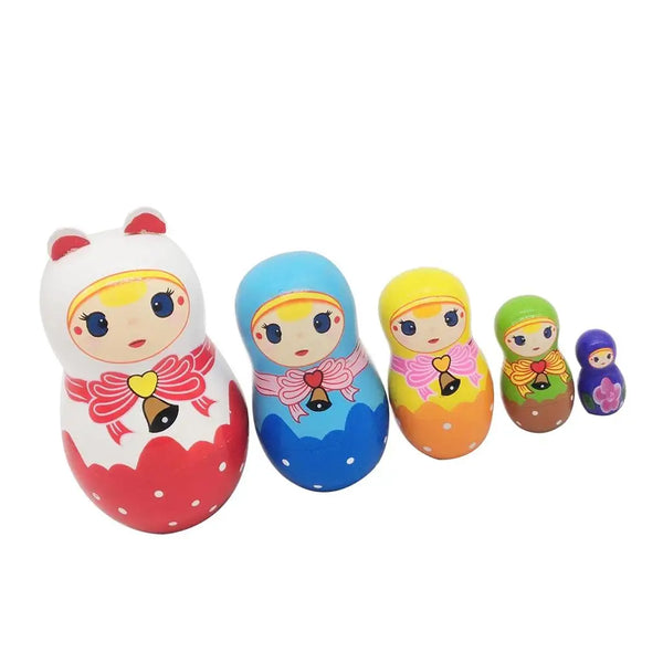 5pcs Cute Little Girl Handmade Wooden Russian Nesting Dolls Matryoshka Dolls Kids Birthday Gifts Home Decoration