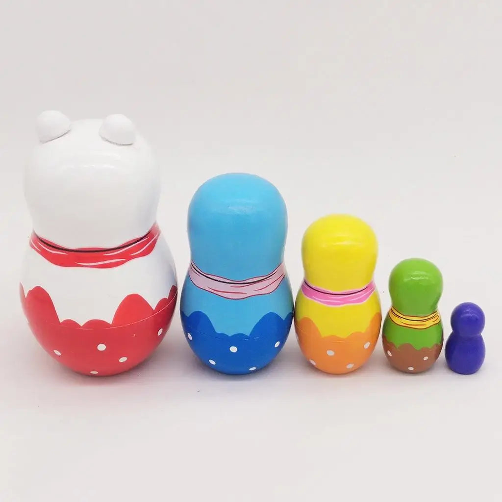 5pcs Cute Little Girl Handmade Wooden Russian Nesting Dolls Matryoshka Dolls Kids Birthday Gifts Home Decoration