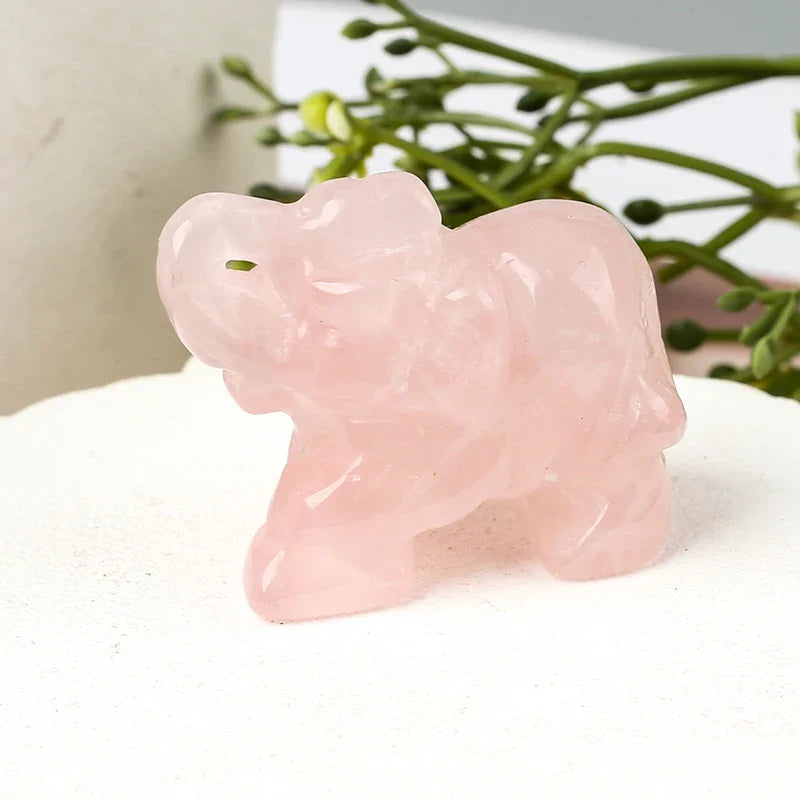 Hand Carved Gemstone Elephant Figurine, Natural Stone, Amethyst, Mini Animal Statue, Crystal Craft Chakra Meditation, Home Decor