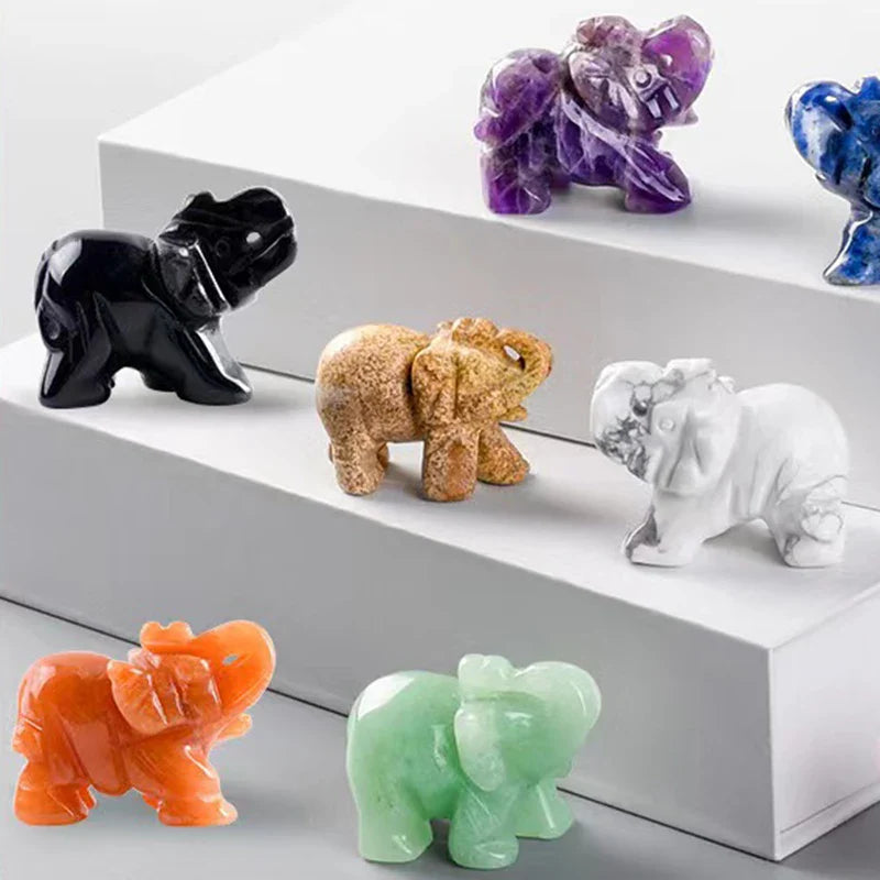Hand Carved Gemstone Elephant Figurine, Natural Stone, Amethyst, Mini Animal Statue, Crystal Craft Chakra Meditation, Home Decor
