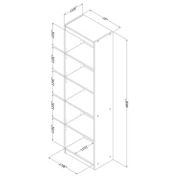 Narrow 5-Shelf Bookcase Slim Storage Shelving Unit Dark Blue Black Wood Finish