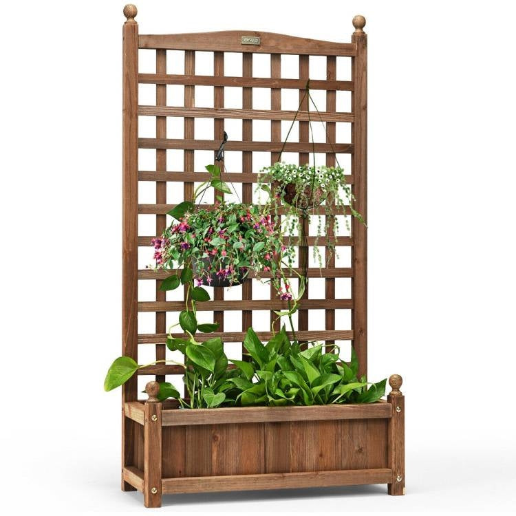 Solid Wood Farmhouse Garden Planter Box with 48-inch High Trellis