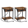 Set of 2 -  Nightstand End Tables Charging Station with 2 USB ports