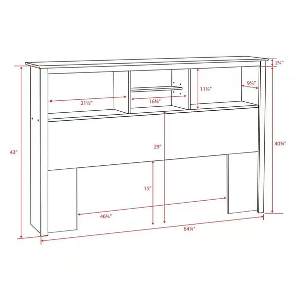 Full / Queen size Freestanding Bookcase Headboard in Grey Brown Wood Finish