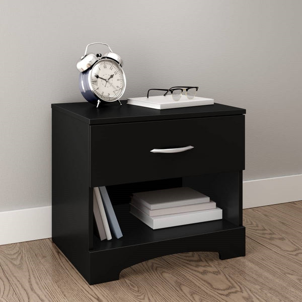 Modern 1 Drawer Nightstand End Side Table Storage in Black