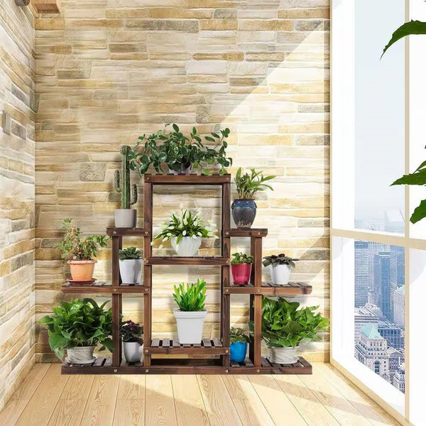 Modern Farmhouse 6-tier Wooden Bookcase Plant Stand Shelving Unit