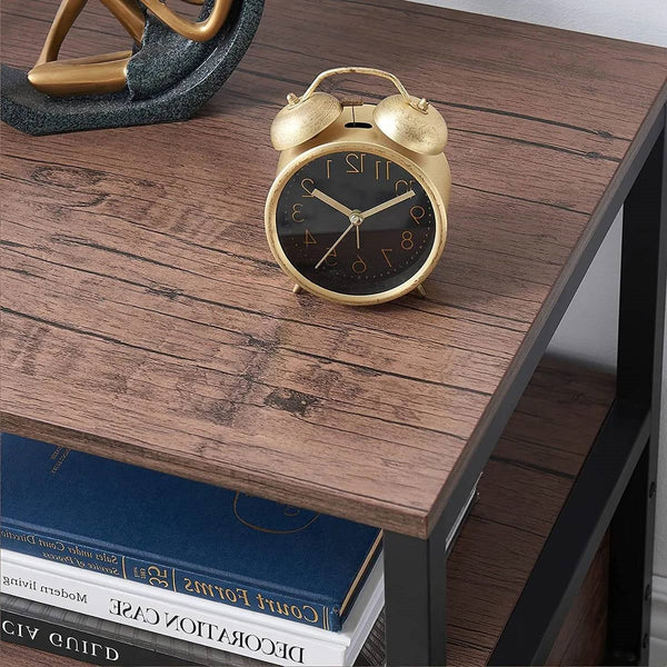 Set of 2 - Modern Metal Wood Side End Table Nightstand with Storage Drawer