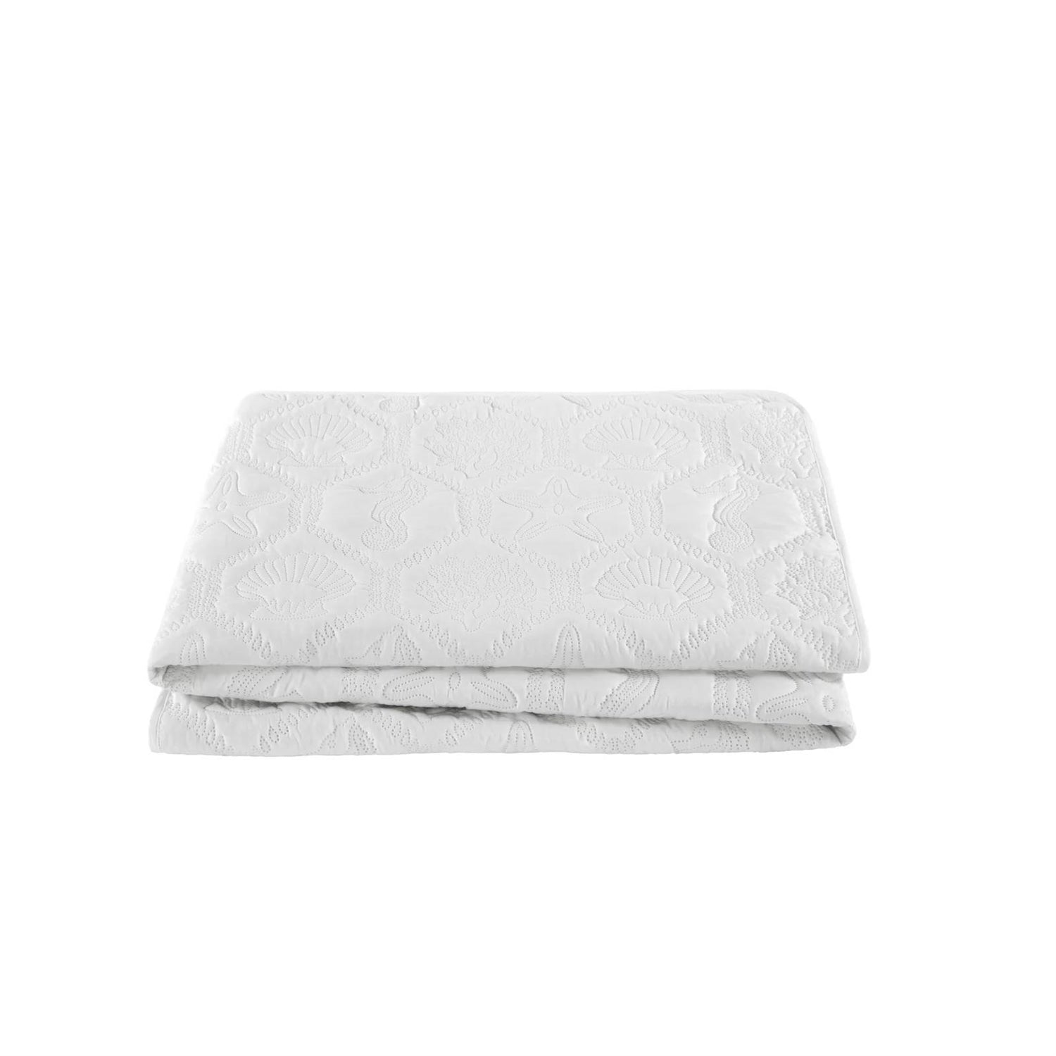 Queen size Coastal Beach Seashells Starfish Sea Horse White 3-Piece Quilt Set