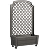 Outdoor Self-Watering Garden Planter with Trellis and Wheels in Grey Plastic