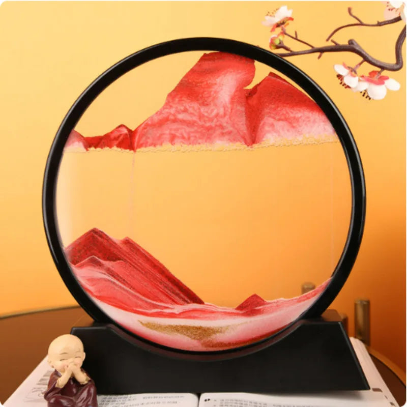 7 Inch 3D Flowing Sand Painting Art Hourglass Mountain View Sports Display Mobile Sand Table Office Living Room Home Decorations