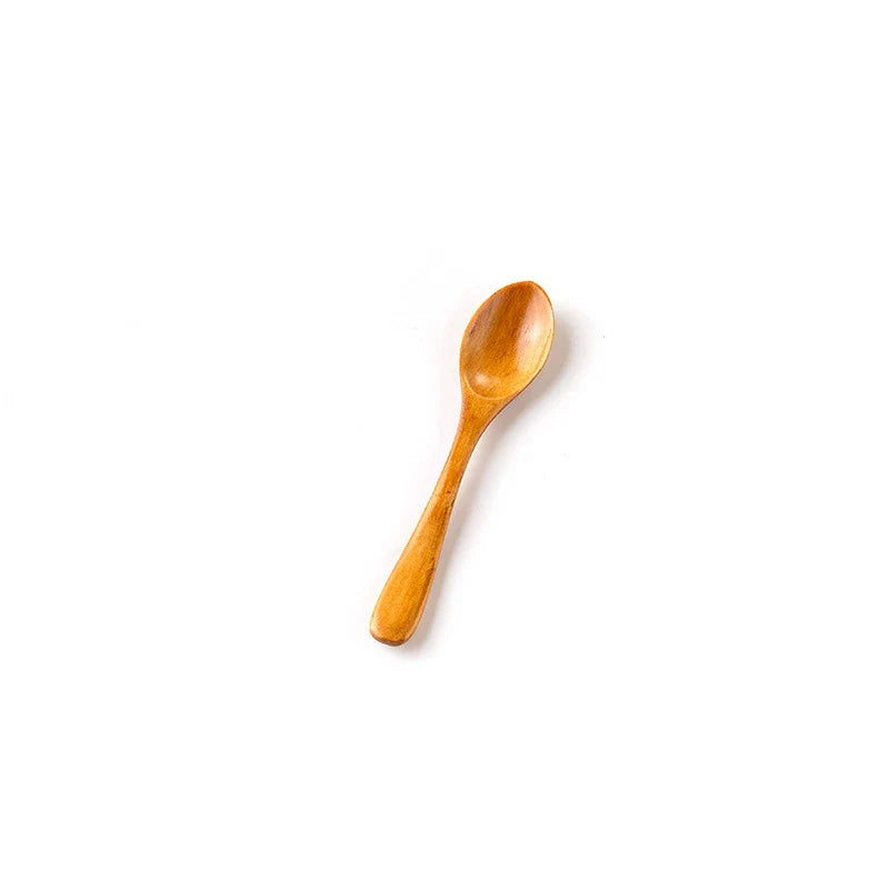 1PC Household Small Wooden Spoon Coffee And Milk Tea Stirring  Honey  Natural Ellipse Ladle  Kitchen Tableware