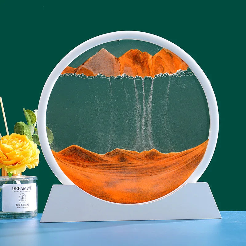 3D Moving Sand Art Picture Round Glass Deep Sea Sandscape Hourglass Quicksand Craft Flowing Painting Office Home Decor Gift