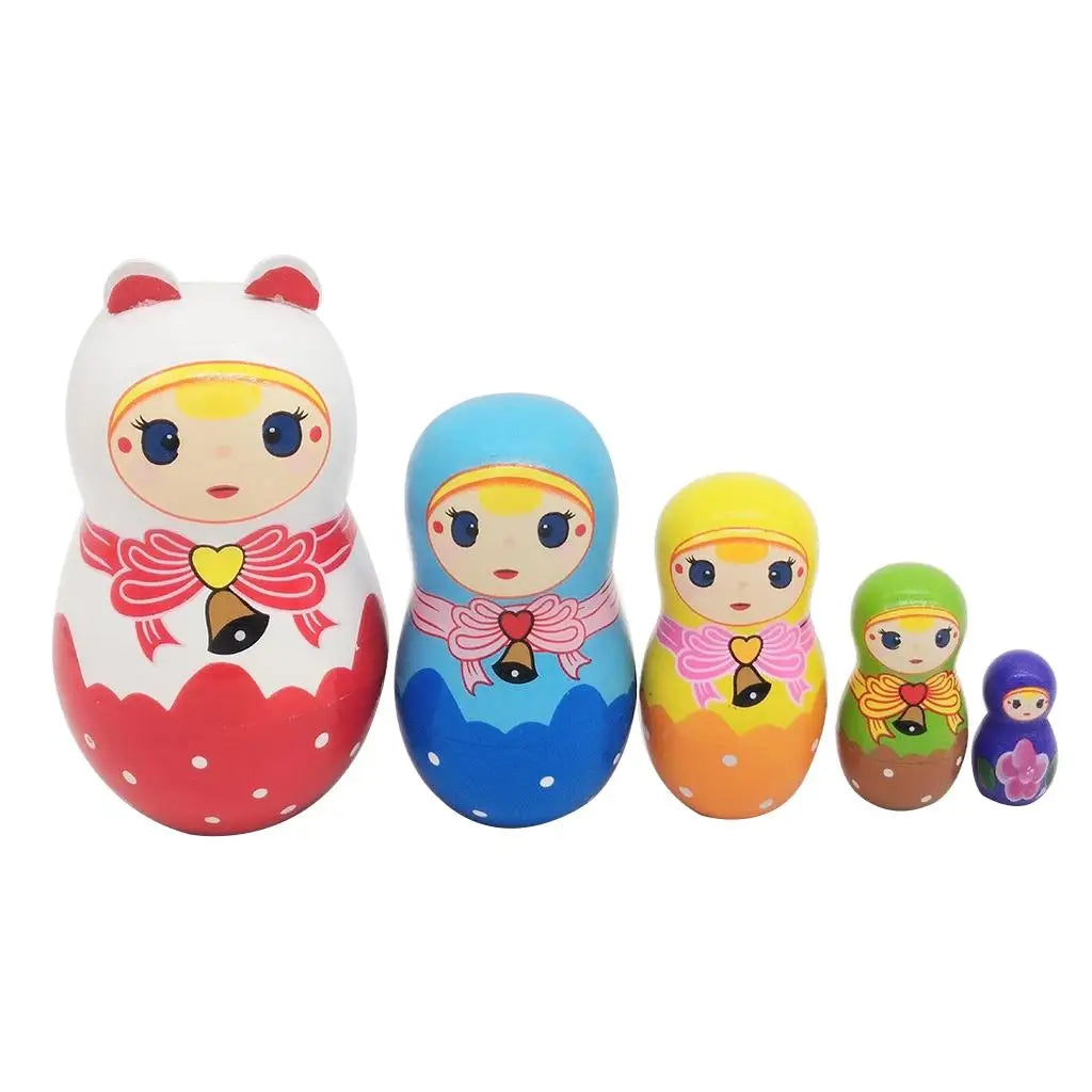 5pcs Cute Little Girl Handmade Wooden Russian Nesting Dolls Matryoshka Dolls Kids Birthday Gifts Home Decoration
