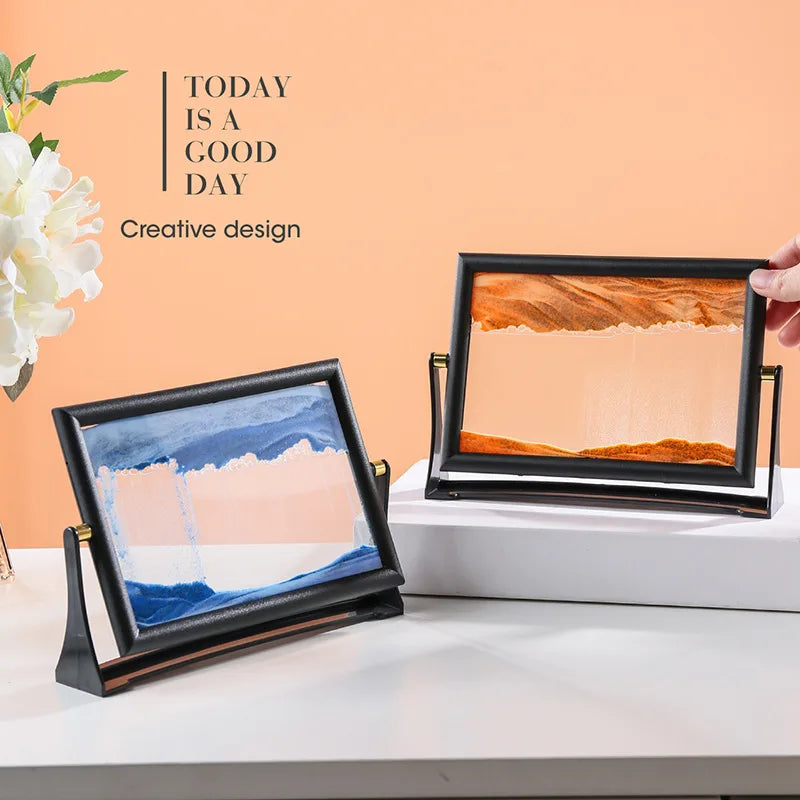 Rotatable Moving Sand Art Picture Square Glass Hourglass 3D Sandscape in Motion Quicksand Hourglass Creativity Home Decor Gifts