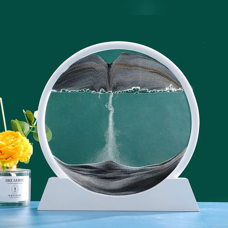 3D Moving Sand Art Picture Round Glass Deep Sea Sandscape Hourglass Quicksand Craft Flowing Painting Office Home Decor Gift