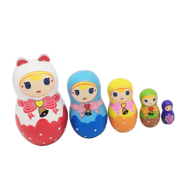 5pcs Cute Little Girl Handmade Wooden Russian Nesting Dolls Matryoshka Dolls Kids Birthday Gifts Home Decoration