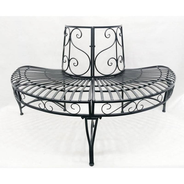 Half-Circle Outdoor Black Powder Coated Aluminum Tree Bench