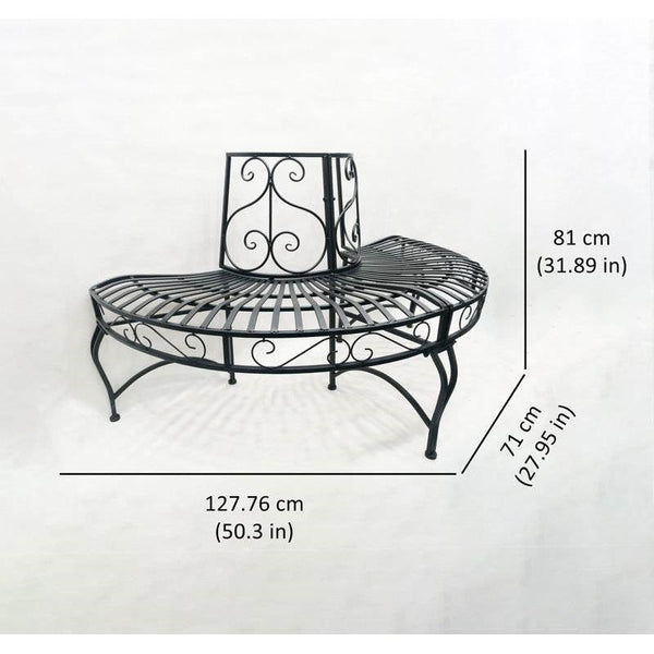 Half-Circle Outdoor Black Powder Coated Aluminum Tree Bench