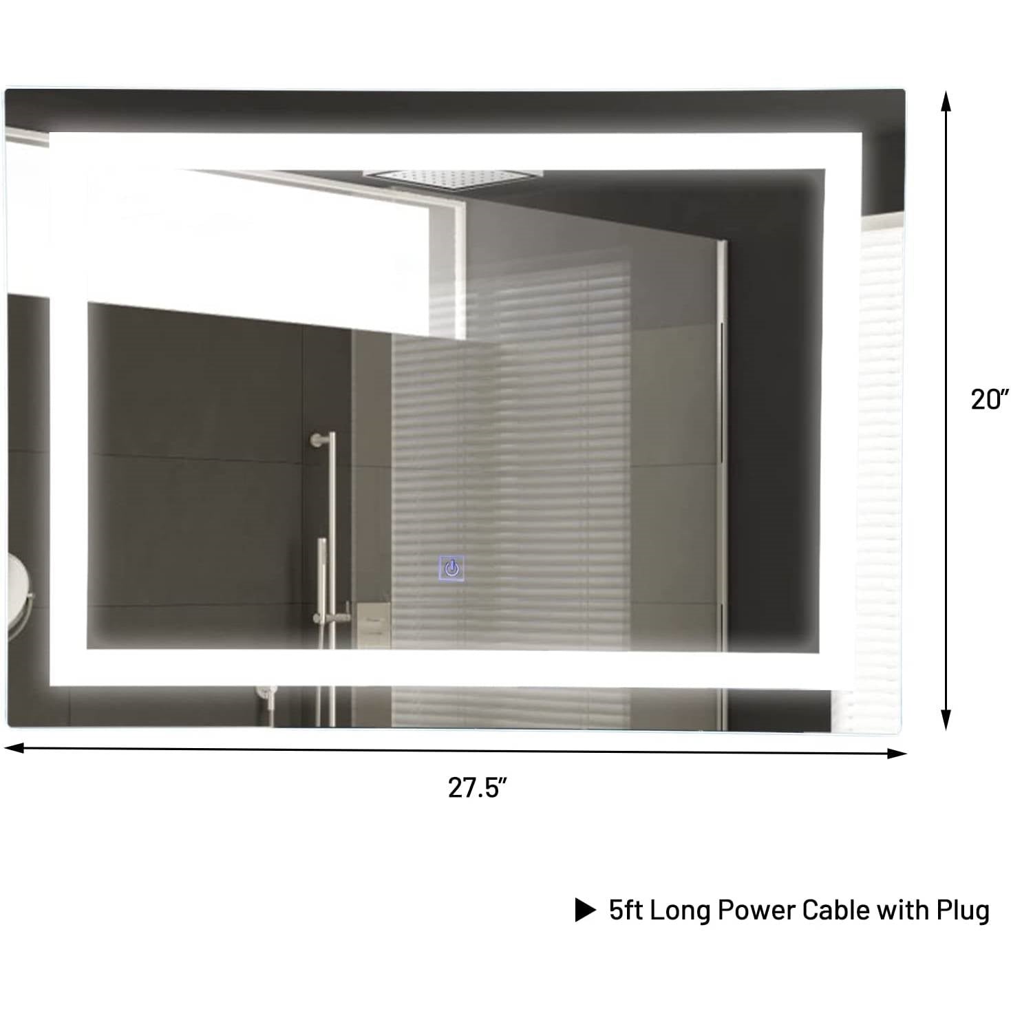 Modern LED Lighted Mirror Dimmable Wall-Mounted Bathroom Vanity 27 x 20 inch