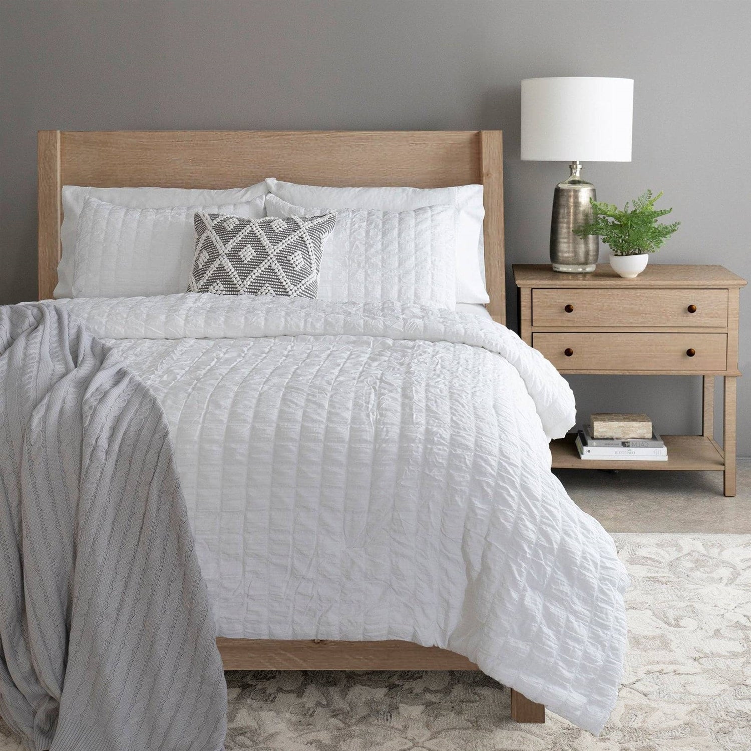 Twin/XL Size Microfiber Crinkled Texture 2 Piece Comforter Set White