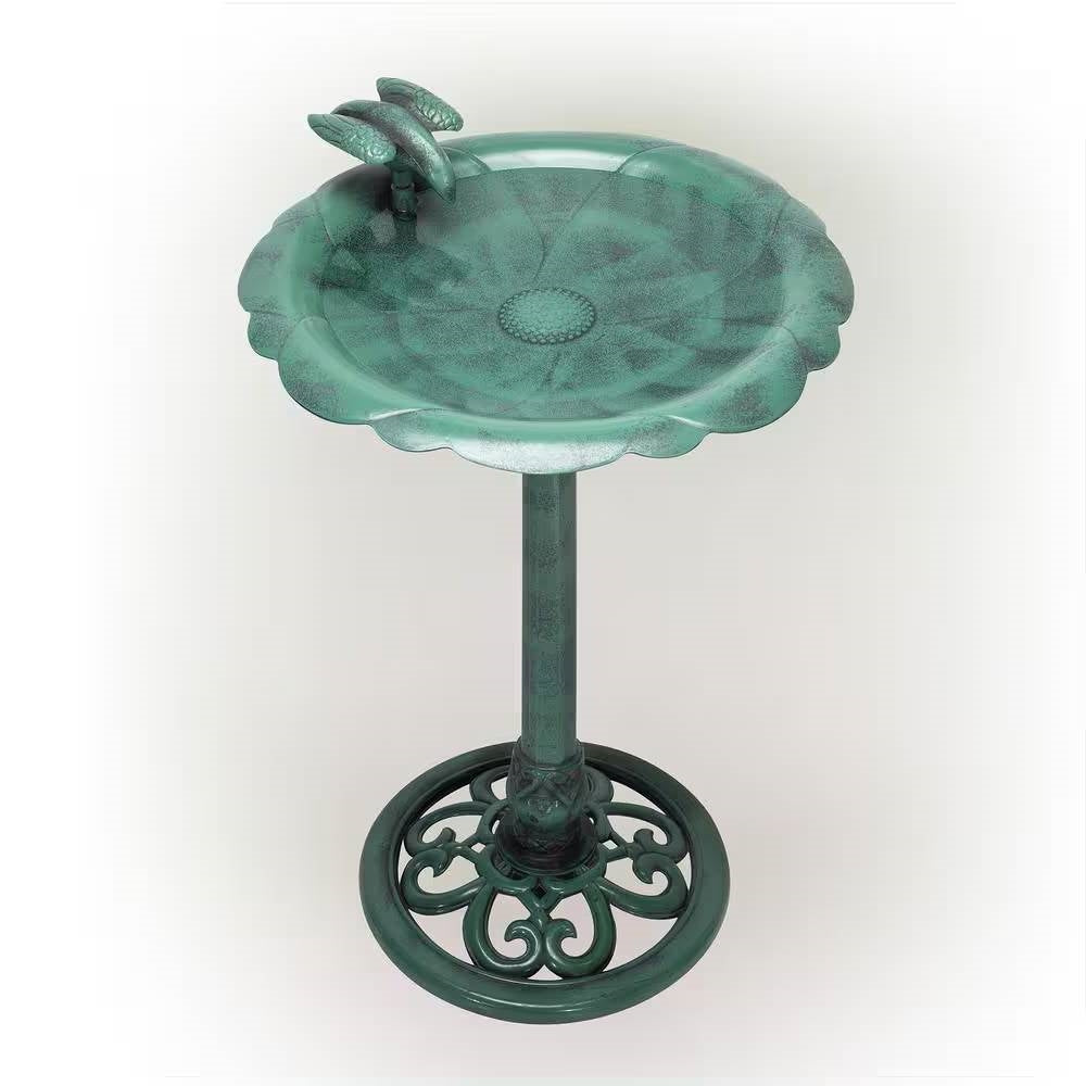 Outdoor Polypropylene Weather Resistant Bird Bath in Dark Green Finish