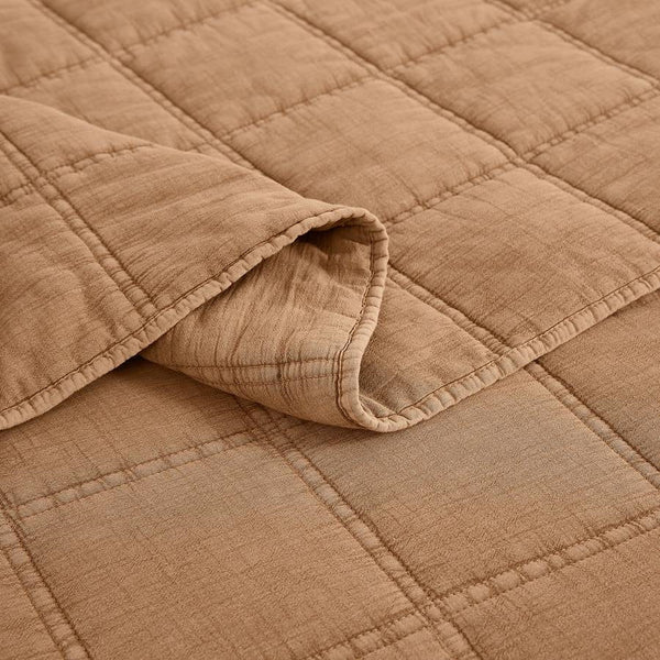 Full/Queen Size 3-Piece Taupe Brown Sienna Faded Stone Washed Cotton Quilt Set