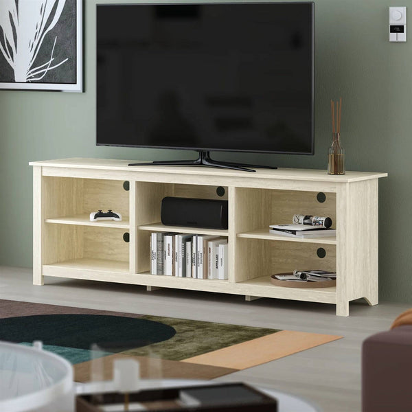Farmhouse TV Stand in Light Travertine Wood Finish - for TVs up to 70-inch