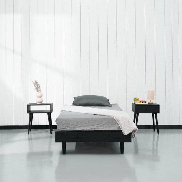 Twin size Mid-Century Modern Platform Bed Frame in Black Wood Finish
